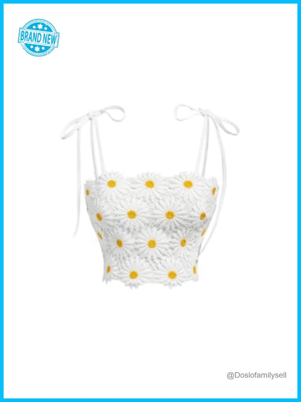 Boho Daisy Floral Guipure Lace Crop Cami Square Neck Sleeveless